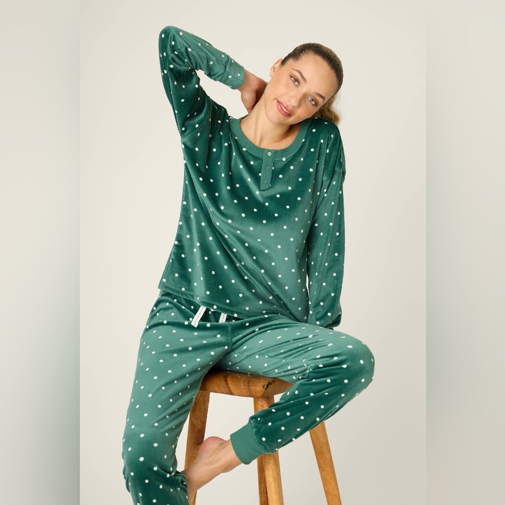 “Let’s Get Toasty” Green Velour Lounge Set by PJ Salvage